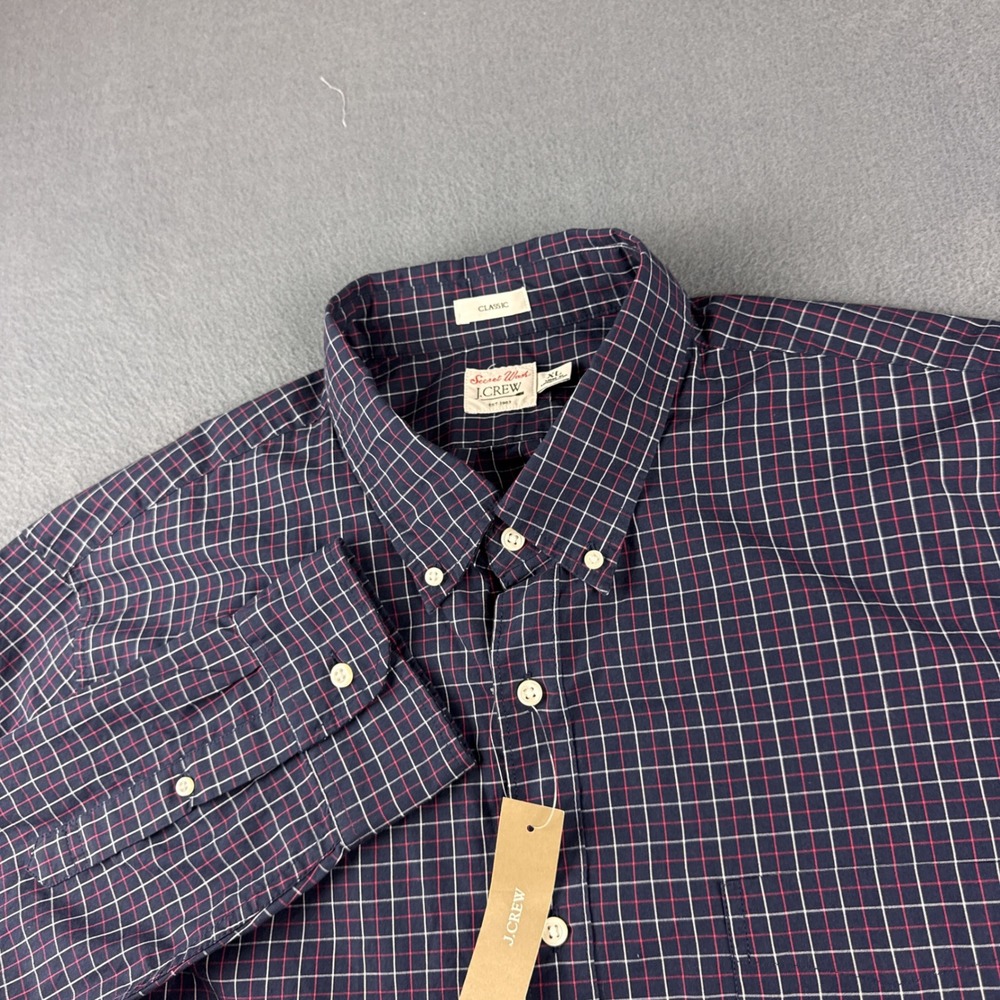 J Crew Secret Wash Poplin Shirt Men's XL Blue Classic Plaid Stretch Oxford NEW